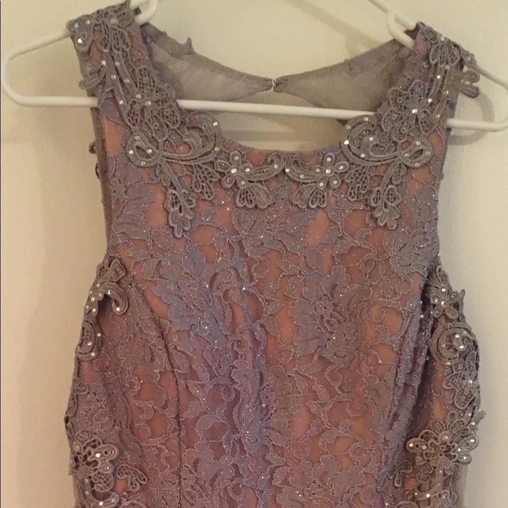 Grey/Silver and Beige Floor Length Formal Dress - Picture 2 of 5